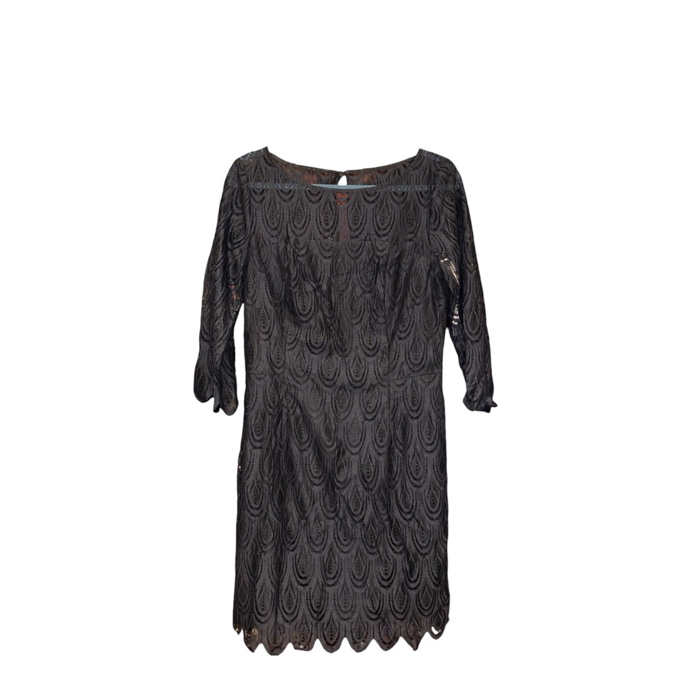 Lilly Pulitzer Black Lace Shift Dress Scalloped Hem 3/4 Sleeve size 10 AR41 - Picture 2 of 5